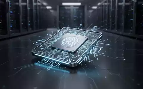 A futuristic AI chip with glowing blue circuits, symbolizing advanced technology and high performance, resting on a dark, reflective surface. - Foto: über boerse-global.de