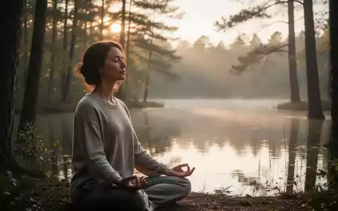 Eine ruhige Person in Meditation oder Achtsamkeitspraxis in einer friedlichen Naturlandschaft mit sanftem Licht, das durch Bäume fällt. - Foto: über boerse-global.de