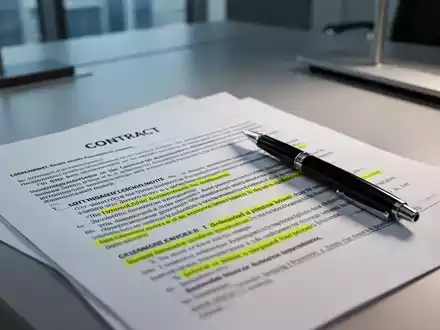 Nahaufnahme eines Arbeitsvertrags mit einem Stift darauf, der komplexe rechtliche Klauseln und Hervorhebungen zeigt, auf einem Schreibtisch. - Foto: über boerse-global.de