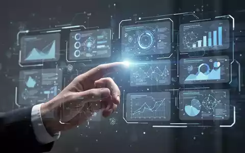 A hand interacting with a glowing holographic interface displaying abstract presentation slides, symbolizing AI-driven design and productivity. - Foto: über boerse-global.de