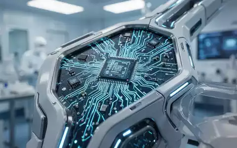 Nahaufnahme eines futuristischen medizinischen Geräts mit integrierten Mikrochips, das Innovation in der Medizinelektronik symbolisiert. - Foto: über boerse-global.de