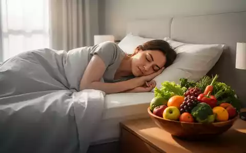Eine Person schläft friedlich in einem modernen Schlafzimmer mit weichem Morgenlicht. Daneben eine Schale mit frischen Früchten und Gemüse. - Foto: über boerse-global.de