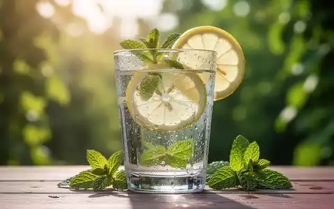 Ein Glas Wasser mit Zitrone und Minze auf einem Tisch im Freien an einem sonnigen Sommertag. - Foto: über boerse-global.de