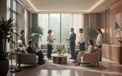 Ein ruhiges, modernes Hotellobby-Interieur mit sanftem Licht und diskreten Interaktionen zwischen Gästen und Personal, das Wohlbefinden betont. - Foto: über boerse-global.de