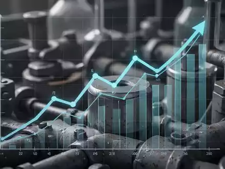 Eine stilisierte Grafik eines steigenden Börsencharts über einem Hintergrund aus Industriematerialien, die Wachstum symbolisiert. - Foto: über boerse-global.de
