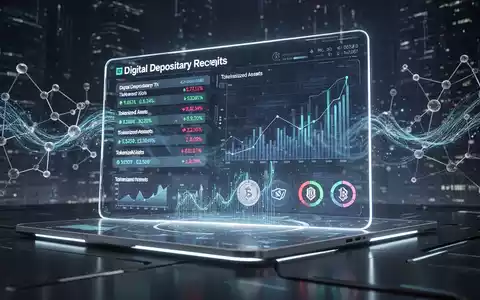 A close-up of a futuristic digital interface showing financial data, charts, and tokenized asset symbols, representing digital transformation in finance. - Foto: über boerse-global.de