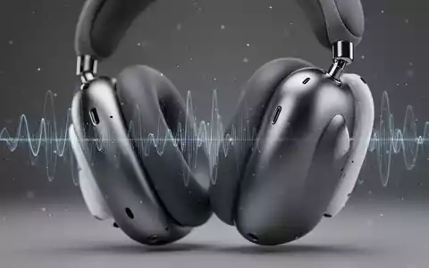 Apple AirPods Max headphones in space gray, with a subtle digital soundwave graphic overlaid, representing audio customization. - Foto: über boerse-global.de