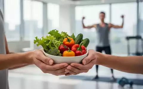 Hände halten eine Schale mit frischem Gemüse, im Hintergrund verschwommen eine Person beim Sport. Fokus auf Ernährung und Bewegung. - Foto: über boerse-global.de