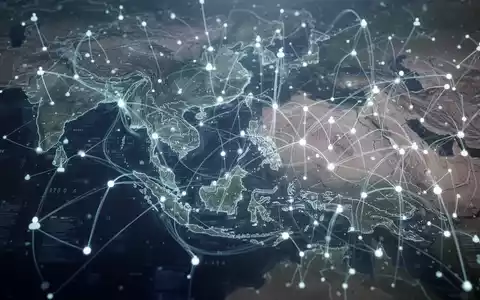 An abstract, glowing digital network with interconnected nodes and data streams, subtly overlaid on a map of Southeast Asia and the Middle East. - Foto: über boerse-global.de