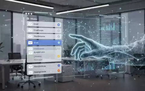 A stylized digital interface with email inboxes and AI neural network patterns, representing AI in email management. - Foto: über boerse-global.de