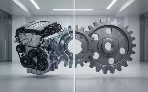 Eine stilisierte Grafik zeigt einen Automotor und ein Industriezahnrad, die sich in zwei Bereiche teilen. - Foto: über boerse-global.de
