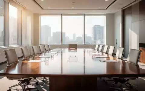 Ein moderner Konferenzraum mit einem großen Holztisch und leeren Stühlen, bereit für eine Hauptversammlung. - Foto: über boerse-global.de