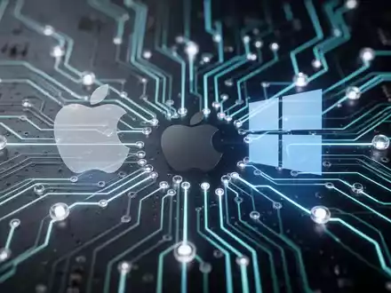 Glowing circuit board with interconnected lines, symbolizing software compatibility between macOS and Windows. - Foto: über boerse-global.de