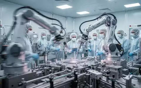 Hochmoderner Reinraum für Halbleiterfertigung mit komplexen Maschinen und Robotern, Ingenieure in Reinraumanzügen beobachten den Prozess. - Foto: über boerse-global.de