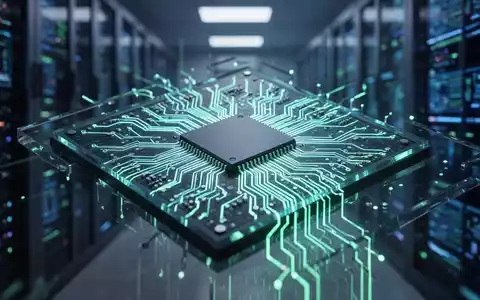 A futuristic microchip with intricate glowing blue and green circuitry, representing advanced AI hardware. - Foto: über boerse-global.de