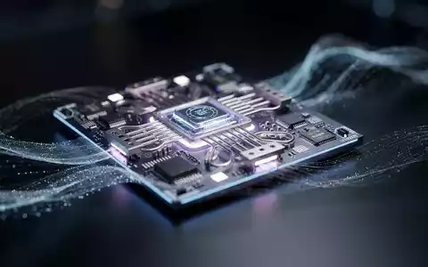 Ein futuristischer Quantencomputerprozessor in blauem Licht, umgeben von schwebenden Datenströmen, symbolisiert KI-Übernahme und Innovation. - Foto: über boerse-global.de