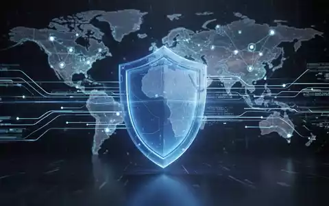 A glowing blue shield icon superimposed on a digital network, symbolizing cybersecurity and protection against data breaches. - Foto: über boerse-global.de