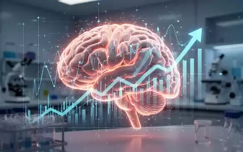 Eine stilisierte, leuchtende Gehirngrafik überlagert mit Finanzdiagrammen und Pfeilen, die Innovation und Investitionen in der Neurowissenschaft symbolisieren. - Foto: über boerse-global.de