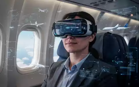 Eine Person trägt ein VR-Headset und ist in einer simulierten Flugzeugkabine, die auf einem Bildschirm projiziert wird, vertieft. - Foto: über boerse-global.de