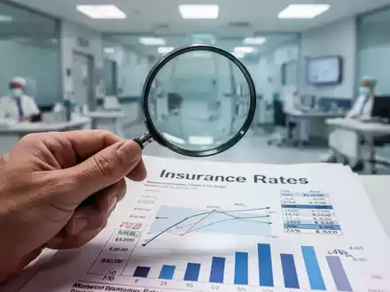 Nahaufnahme einer Hand, die eine Lupe über ein Dokument mit Finanzzahlen und Diagrammen zur Unfallversicherung hält. - Foto: über boerse-global.de