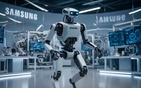 An advanced humanoid robot, possibly 'Atlas,' from Boston Dynamics, standing in a modern, high-tech Samsung research facility. - Foto: über boerse-global.de