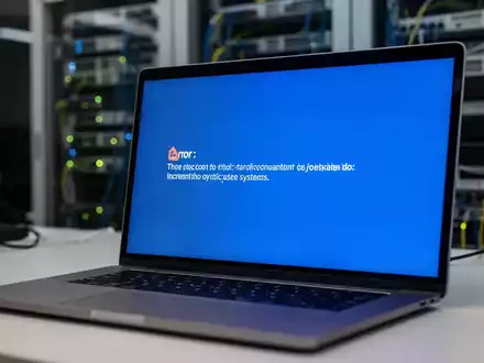 A close-up of a laptop screen displaying a blue error message, symbolizing system instability and technical problems. - Foto: über boerse-global.de