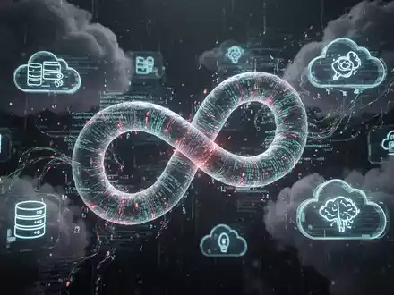 A glowing, worm-like digital entity made of code lines corrupting cloud computing symbols in a dark, abstract environment. - Foto: über boerse-global.de