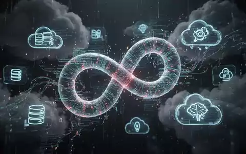 A glowing, worm-like digital entity made of code lines corrupting cloud computing symbols in a dark, abstract environment. - Foto: über boerse-global.de