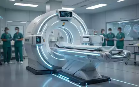 Ein hochmoderner PET-Scanner mit futuristischem Design und blauen Lichtern in einer sterilen medizinischen Umgebung für neurologische Diagnostik. - Foto: über boerse-global.de