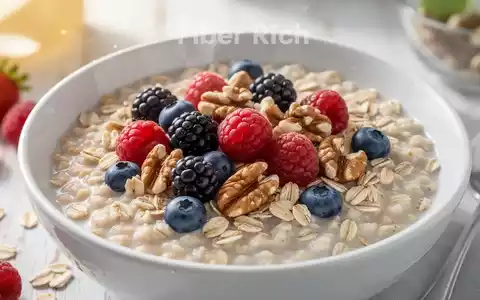 Nahaufnahme einer Schüssel Haferflocken mit Beeren und Nüssen, die eine gesunde, ballaststoffreiche Ernährung darstellt. - Foto: über boerse-global.de
