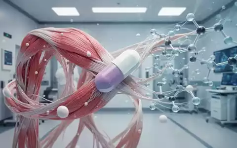 Nahaufnahme von stilisierten Muskelsträngen, die sich mit pharmazeutischen Elementen vermischen, vor einem modernen medizinischen Hintergrund. - Foto: über boerse-global.de