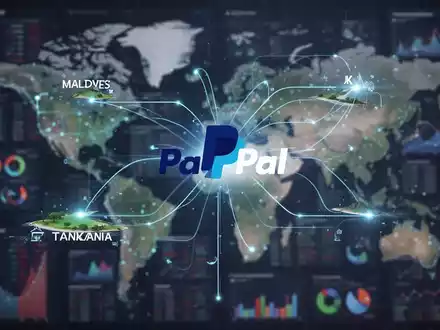 Digital network connecting payment systems in the Maldives, Tanzania, and the UK, with a subtle PayPal logo. - Foto: über boerse-global.de