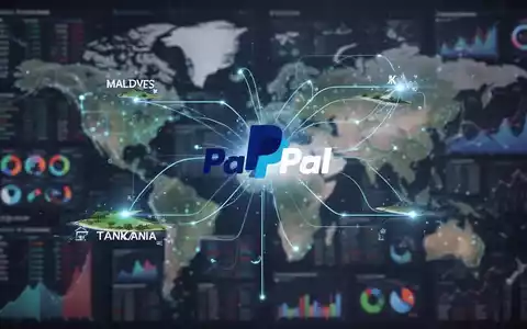 Digital network connecting payment systems in the Maldives, Tanzania, and the UK, with a subtle PayPal logo. - Foto: über boerse-global.de