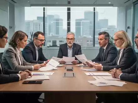 Ein Betriebsrat trifft sich in einem modernen Büro, diskutiert Dokumente und trifft Entscheidungen. - Foto: über boerse-global.de
