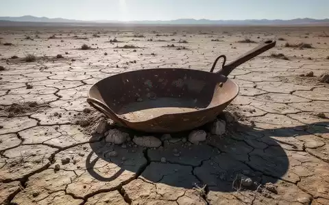 Eine verlassene, rostige Goldpfanne liegt in trockener, rissiger Erde unter der sengenden Sonne und wirft einen langen Schatten. - Foto: über boerse-global.de