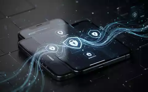 Ein Smartphone-Bildschirm zeigt eine datenschutzfreundliche Benutzeroberfläche und fließende Datenlinien, die Migration und Sicherheit symbolisieren. - Foto: über boerse-global.de
