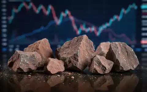 Nahaufnahme von Bauxiterzproben auf dunklem Untergrund mit unscharfem Finanzdiagramm im Hintergrund, das einen Abwärtstrend zeigt. - Foto: über boerse-global.de