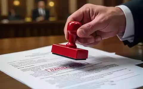 Eine Hand hält einen roten Stempel über ein juristisches Dokument, das die Formalisierung und mögliche Ungültigkeit von Arbeitskündigungen symbolisiert. - Foto: über boerse-global.de