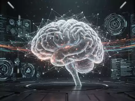 A glowing, interconnected AI brain or neural network with abstract data streams and holographic user interfaces, symbolizing new features and organization. - Foto: über boerse-global.de