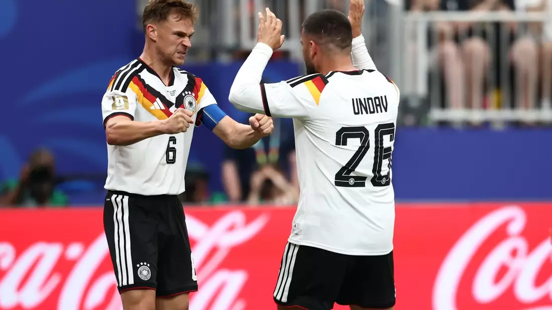 Ein typischer Joshua Kimmich beim Jubeln mit geballten Fäusten nach seiner Torvorlage für Deniz Undav. - Bild: Christian Charisius/dpa