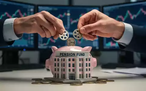 Hände legen münzähnliche Zahnräder in ein kleines Gebäude der Rentenkasse, das Sparen und Altersvorsorge symbolisiert. - Foto: über boerse-global.de