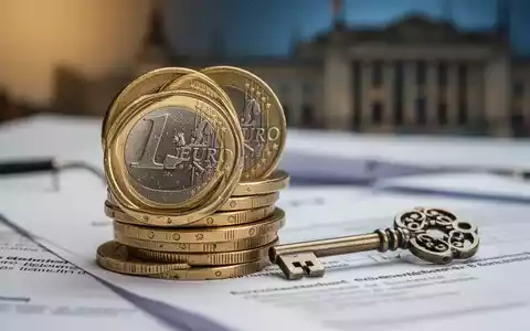 Ein Stapel deutscher Euro-Münzen neben einem kleinen, filigranen Schlüssel. Der Hintergrund ist unscharf und deutet auf offizielle Dokumente hin. - Foto: über boerse-global.de
