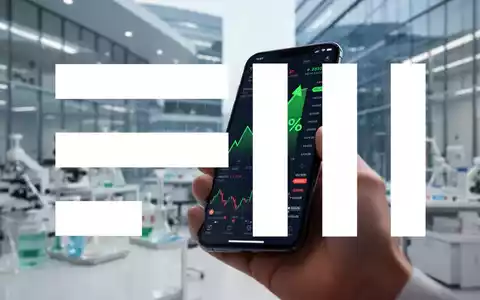 Eine Hand hält ein Smartphone mit einer Börsen-App, die einen deutlichen prozentualen Anstieg anzeigt, im Hintergrund ein Forschungslabor. - Foto: über boerse-global.de