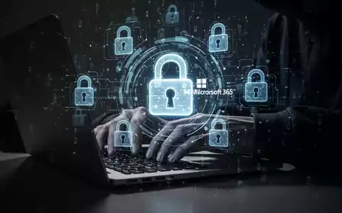 Shadowy figure typing on a laptop with digital lock icons and a Microsoft 365 logo, representing a phishing scam. - Foto: über boerse-global.de