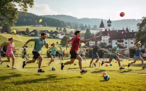 Eine vielfältige Gruppe von Menschen jeden Alters betreibt verschiedene Outdoor-Sportarten in einem Park in Bayern. - Foto: über boerse-global.de
