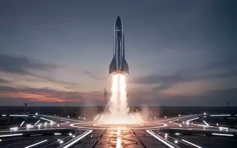 Eine Rakete startet in den Nachthimmel von einer futuristischen Startrampe, symbolisiert den Erfolg und die Marktkapitalisierung von SpaceX. - Foto: über boerse-global.de