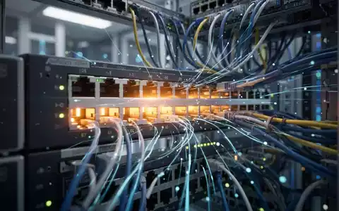 Nahaufnahme eines modernen Netzwerk-Switches mit leuchtenden Anschlüssen, der Datenfluss und potenzielle Engpässe symbolisiert. - Foto: über boerse-global.de