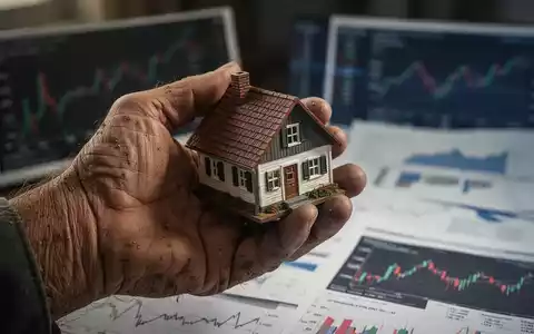 Eine verwitterte Bauernhand hält ein kleines Modell eines Bauernhauses. Im Hintergrund sind unscharfe Finanzdokumente zu sehen. - Foto: über boerse-global.de