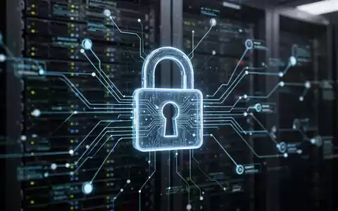 A digital padlock icon with glowing lines, superimposed over a blurred network diagram, symbolizing cybersecurity. - Foto: über boerse-global.de