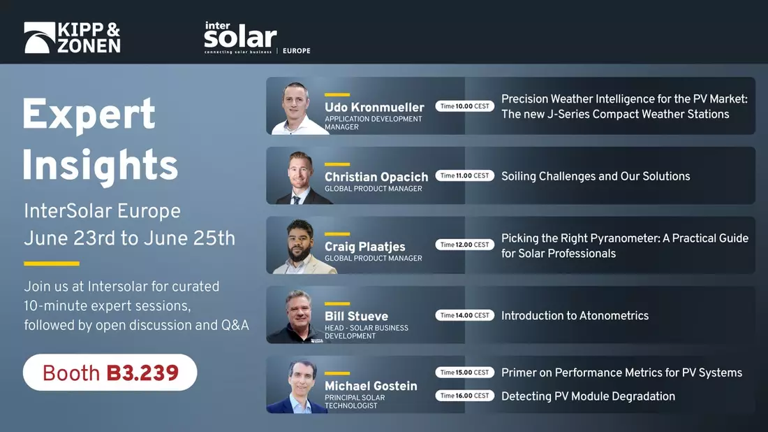 Impulsvorträge zur Messung von Soiling, Sonneneinstrahlung und Leistung: Kipp & Zonen stellt sein umfassendes Portfolio auf der Intersolar Europe 2026 vor - Bild: presseportal.de